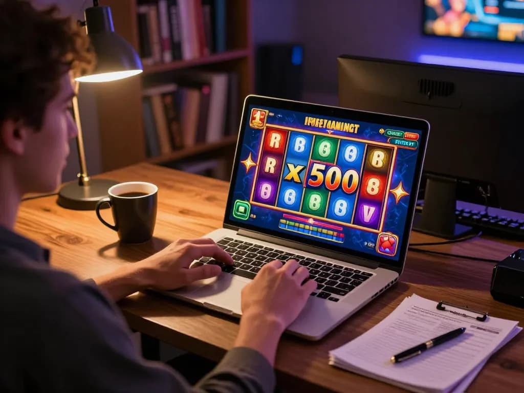 Engaging Slot x500 game displayed on laptop during a cozy online gaming session.