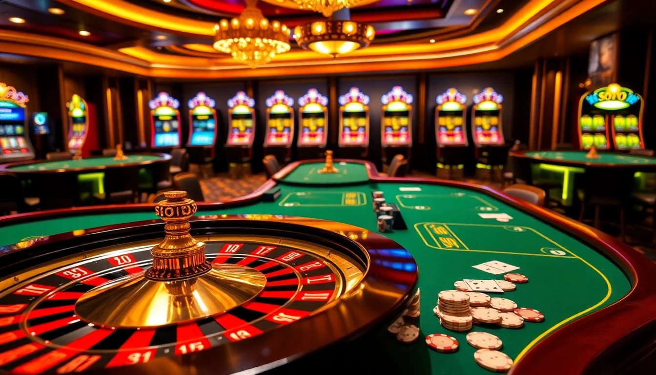 SODO CASINO gaming scene with roulette, poker chips, and slot machines.