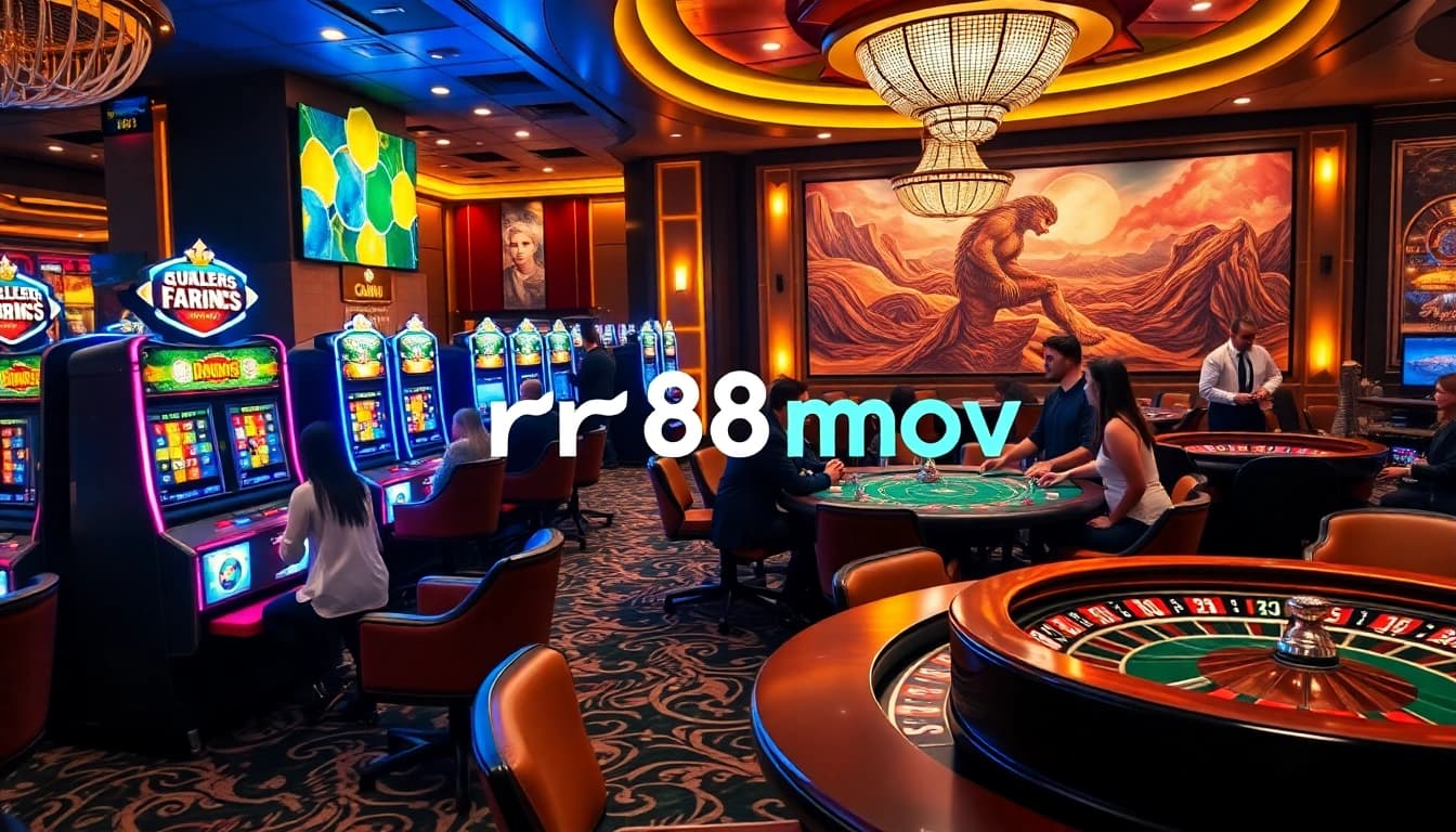 Players enjoying a thrilling gaming experience at rr88 mov casino with vibrant tables and slot machines.