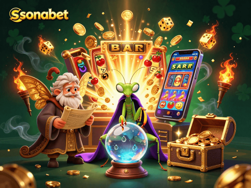 Engage with sonabet's thrilling casino experience featuring animated fortune-teller characters and vibrant game elements.