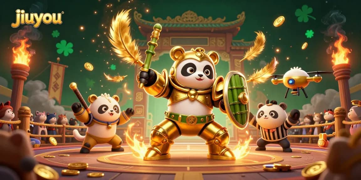 参与九游的激烈竞技，金色熊猫机器人在充满激情的赌博场景中作战
