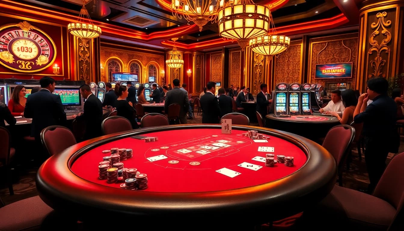 Engaging poker game scene at nhà cái thabet showcasing a vibrant casino atmosphere.