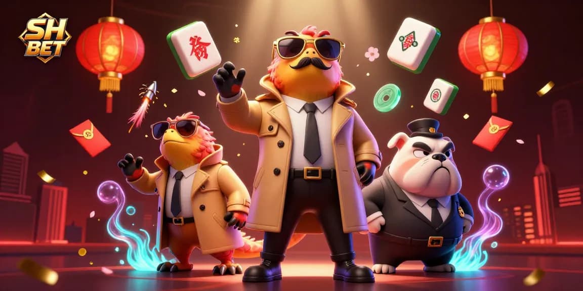 Engage in thrilling games at SH BET with animated raptors entering a VIP casino, surrounded by festive gambling elements.