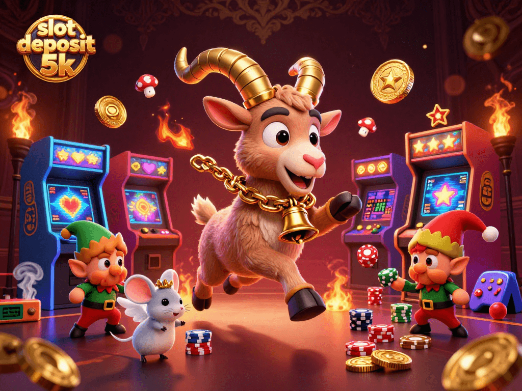Engage with slot deposit 5k while exploring a vibrant 3D casino illustration featuring whimsical characters.