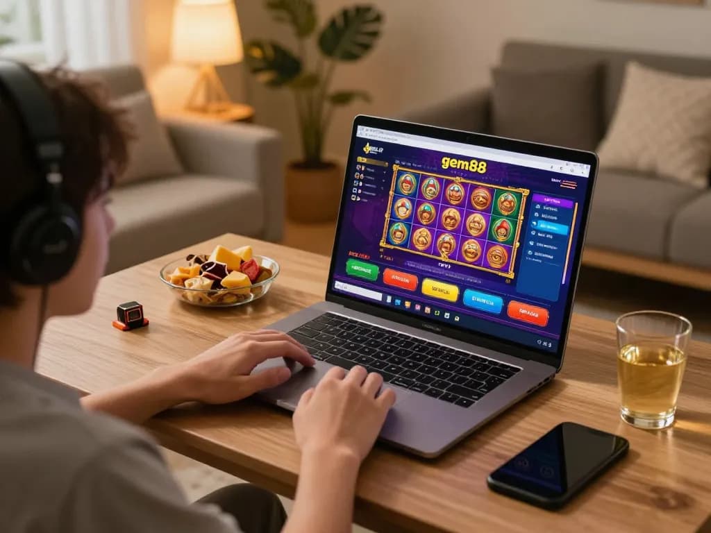 Engage in online gaming at gem88 with a cozy setup and vibrant graphics.