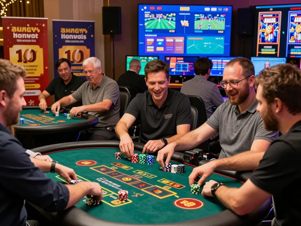 Players enjoying thrilling games at UU88, showcasing online gambling excitement and engagement in a vibrant casino atmosphere.