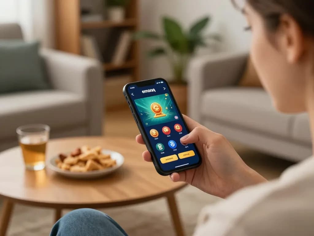 Memainkan aplikasi mobile emaqq untuk perjudian online di lingkungan rumah yang nyaman.
