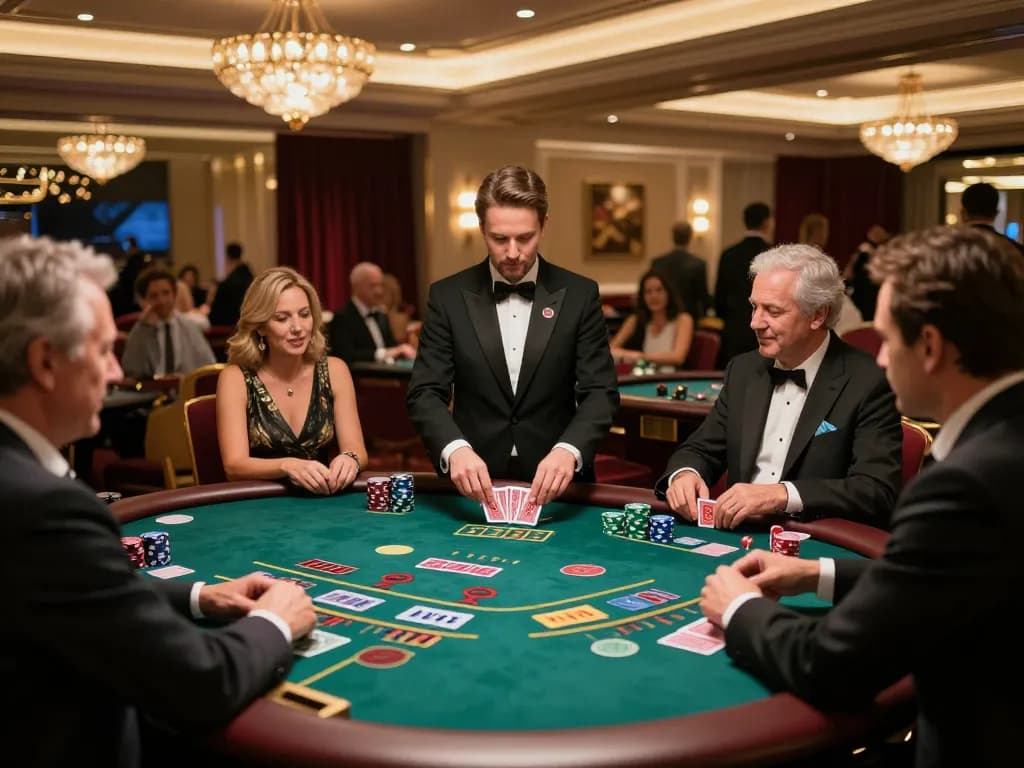 Experience the excitement of Live Casino gaming with players engaged at baccarat tables amidst an elegant atmosphere