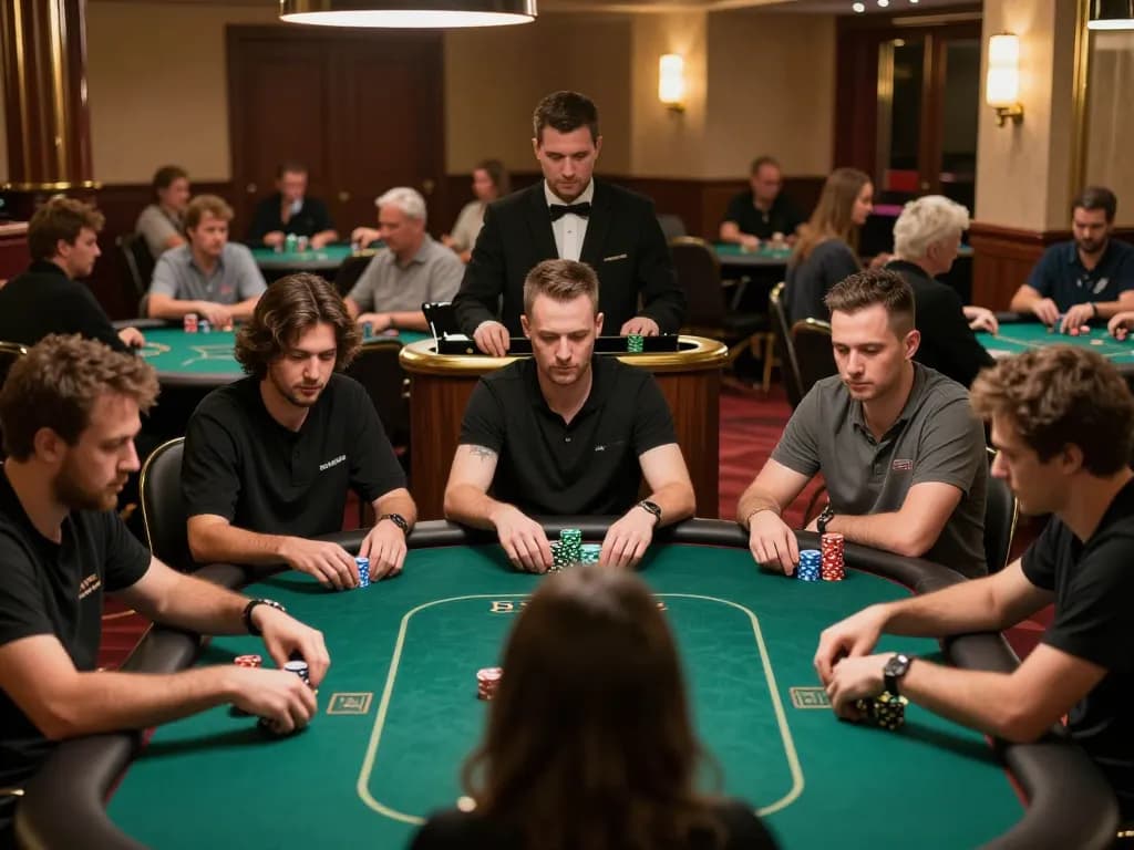 Players strategizing at tables while using MM99 COM for swift online gaming.