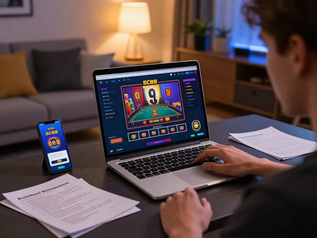 Player engaging with SC88 online casino on laptop, showcasing live dealer gameplay.