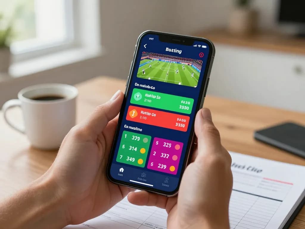 Engaging in soi kèo nhà cái while betting live on a major football match using a smartphone.