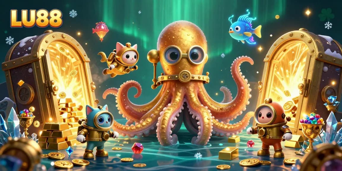 LU88 enhances online gaming with a dynamic kraken scene filled with treasure and adventure!