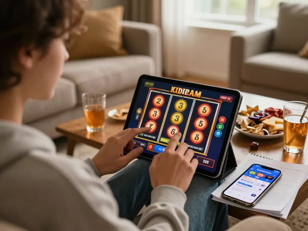 Permainan yang menarik pada permainan slot aman788 di lingkungan rumah yang nyaman dengan tablet dan camilan