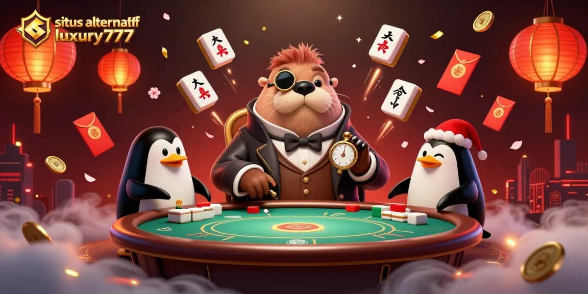 Wahyu situs alternatif luxury777, menang poker dihiasi lampion merah dan emas.