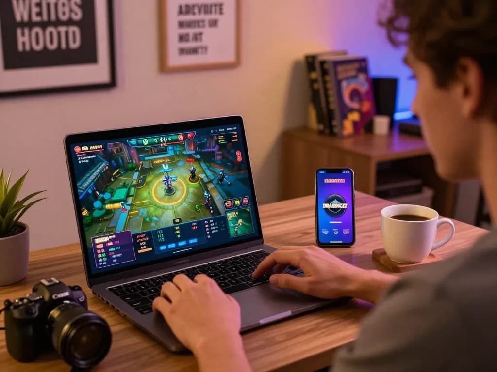 Engaging user at home using DRAGON222 app on laptop for slot gaming experience.