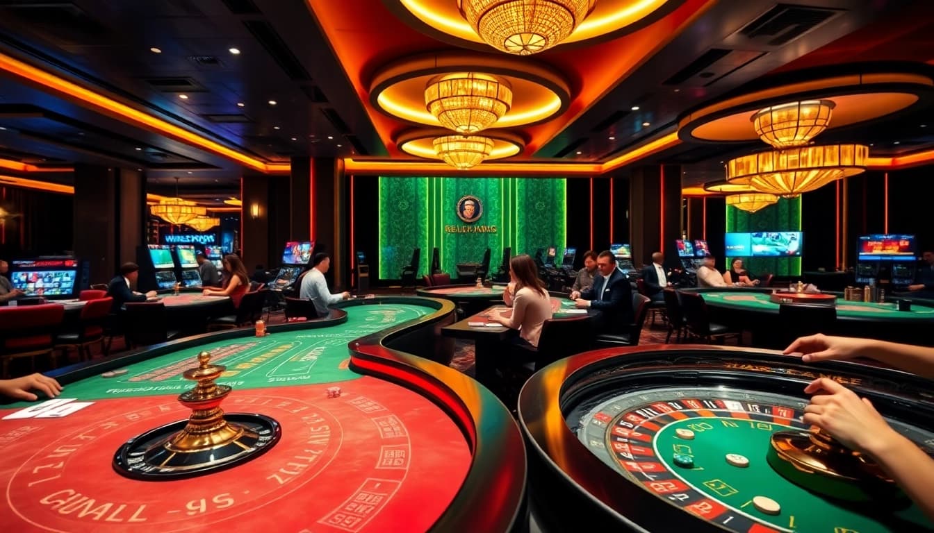 Engaged players at a vibrant w88 casino table with classic gaming action and lively atmosphere.