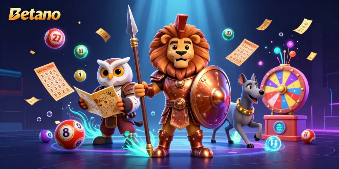 Engage with Betano's dynamic betting world, featuring a Spartan lion, tactical owl, and swift greyhound.