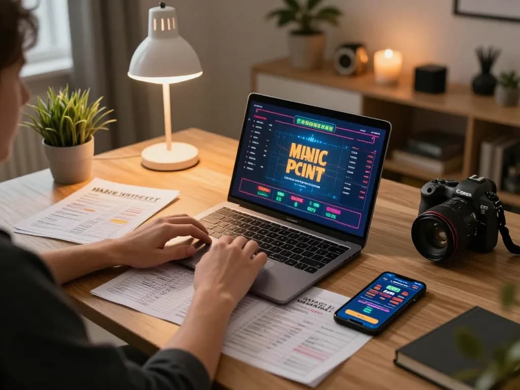 Player exploring online casino strategies with m106 gameplay, responsible betting in a cozy setup