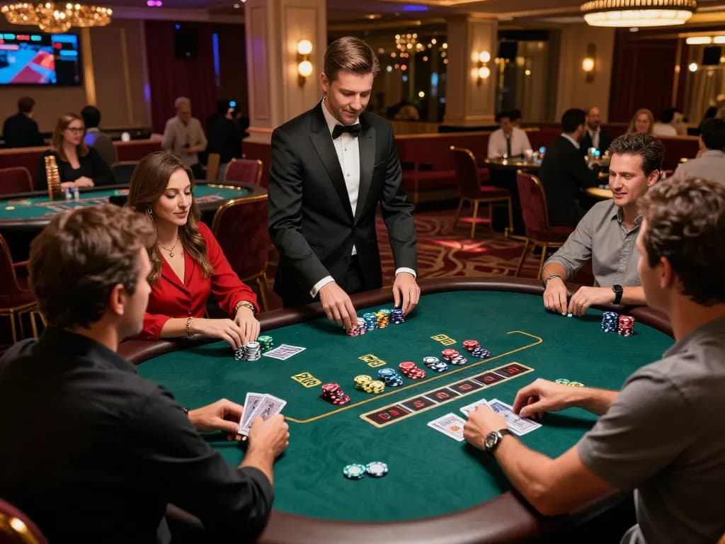 VSBET players engaging in a dynamic live casino game, showcasing professional dealers and vibrant atmosphere.