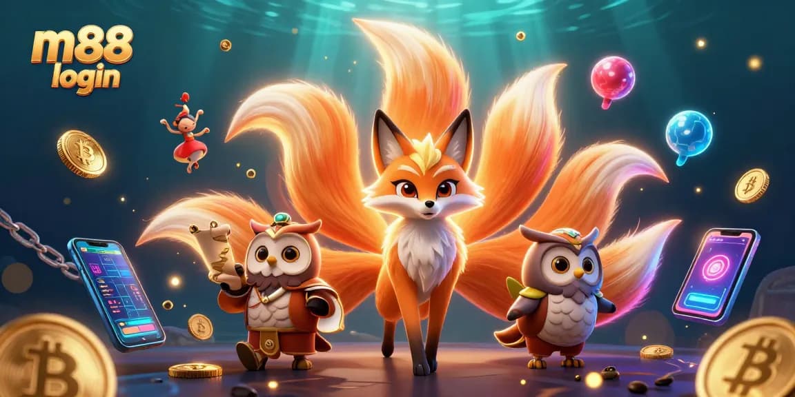 Experience m88 login with a vibrant scene filled with colorful characters and immersive casino elements.