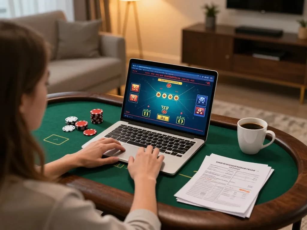 Player enjoying a poker game on RR88 from a cozy home setup, showcasing engagement and strategy.