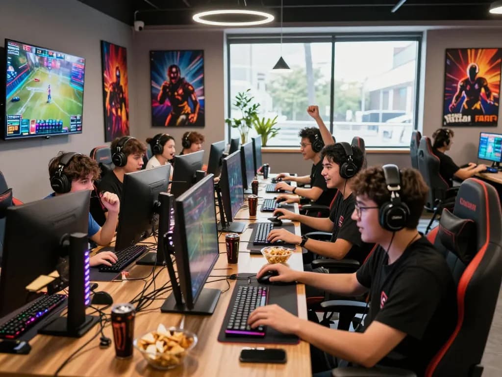 Exciting gameplay at HOKI288, featuring players in a vibrant gaming lounge.