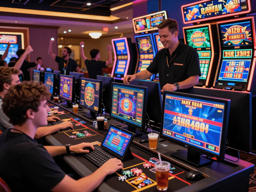 Engaging slot88 online casino scene with vibrant graphics and enthusiastic players