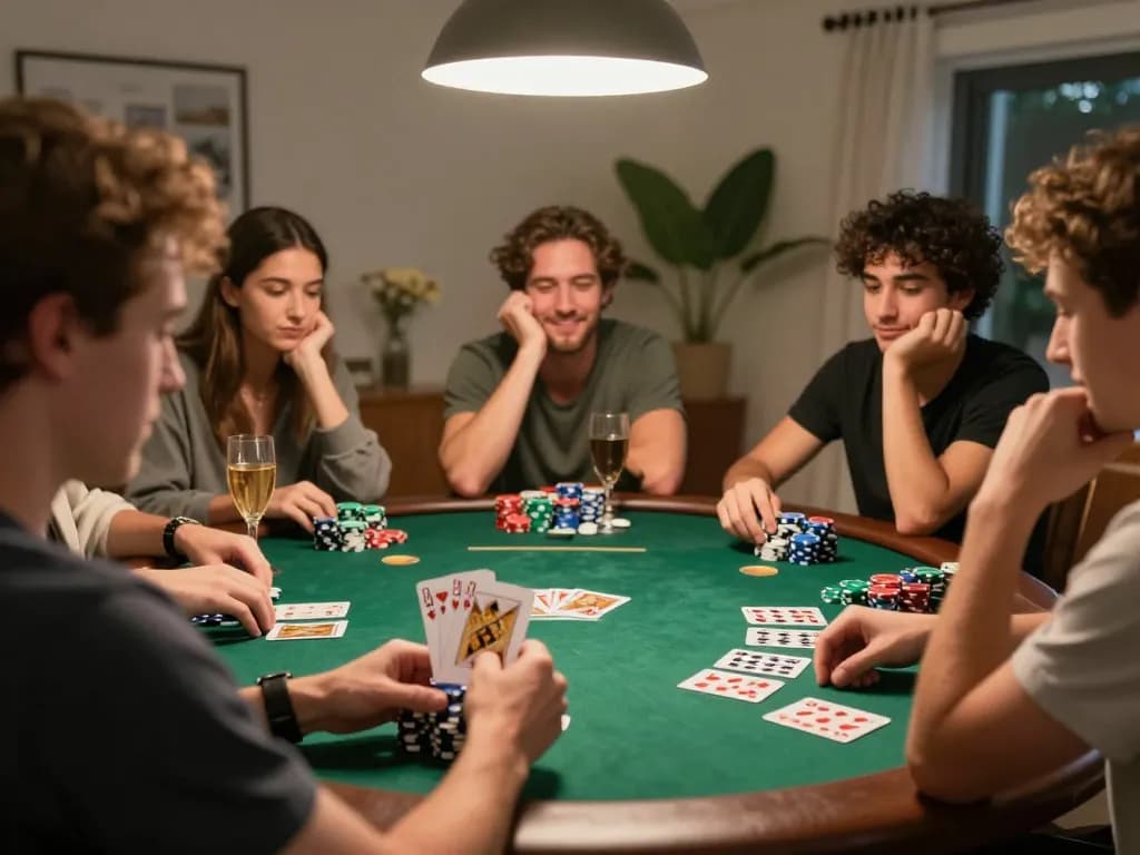 Players enjoy a thrilling poker game night with steaksnlobsters-themed snacks and drinks.
