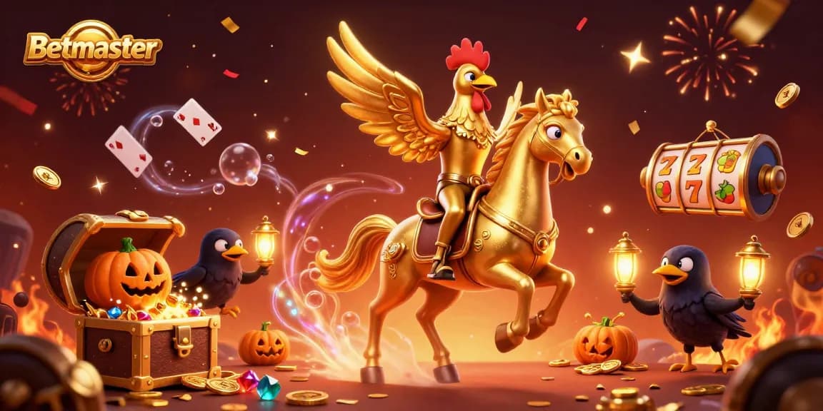 Betmaster brings excitement to casino gaming, featuring a gold rooster in a night casino with dynamic gameplay elements.