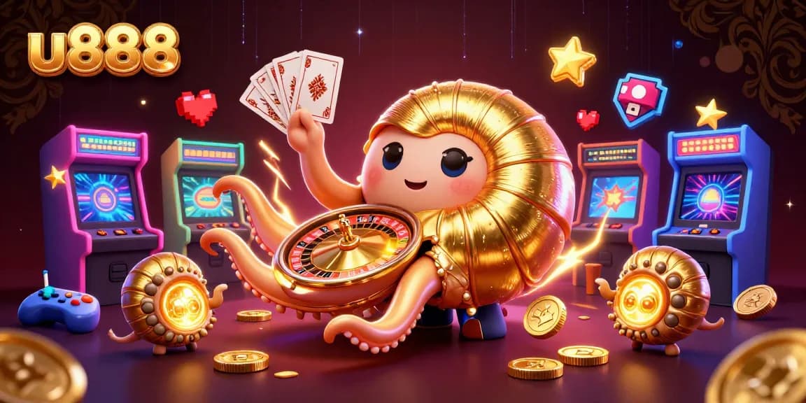 Experience thrilling betting at u888 with a dazzling 3D casino scene featuring a golden nautilus and vibrant game elements.