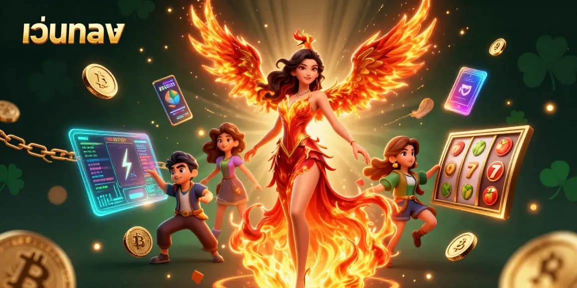 Experience เว็บตรง with dynamic 3D casino illustration featuring vibrant gaming elements and a stunning character.