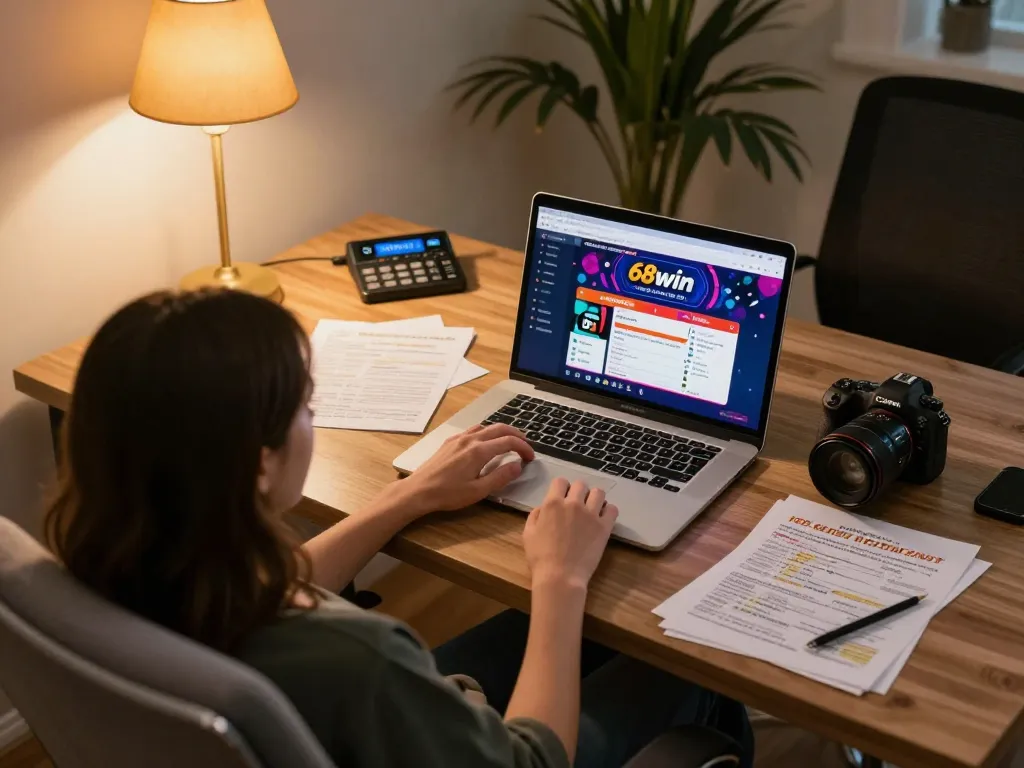 Person enjoying the 68win gaming experience on a laptop while managing their betting strategy.
