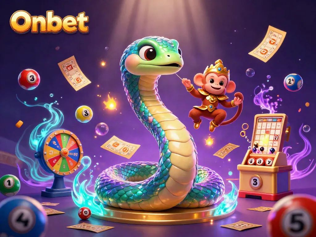 Engage in thrilling gaming with Onbet's dynamic environment featuring a rainbow serpent and magical elements.