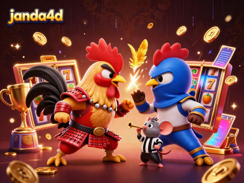 Genggam kemenangan besar di janda4d dengan ayam laga 3D yang dramatis dan elemen judi lainnya.