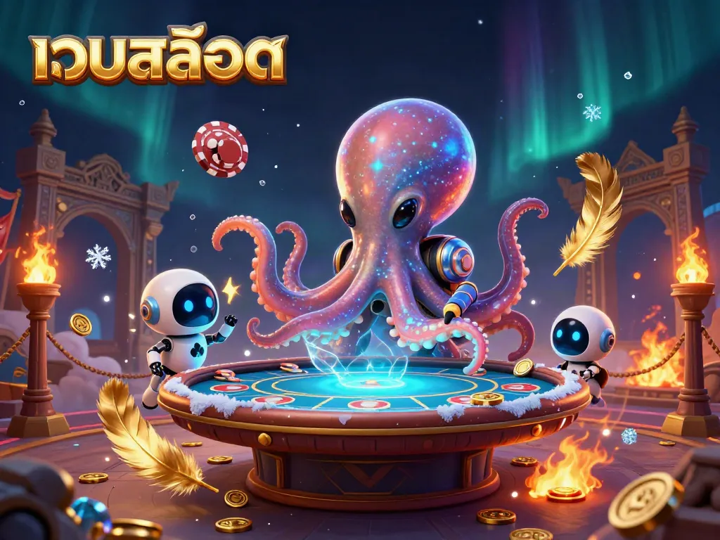 หมุนเกมสล็อตเว็บสล็อตในภาพสามมิติของสัตว์ต่างดาวและอุปกรณ์คาสิโน