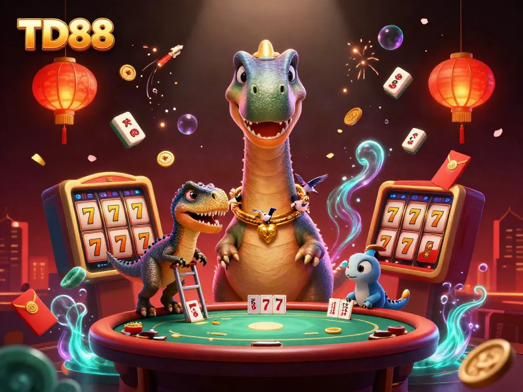 Experience the excitement of TD88 with a vibrant casino scene featuring dynamic characters and rich gaming elements.