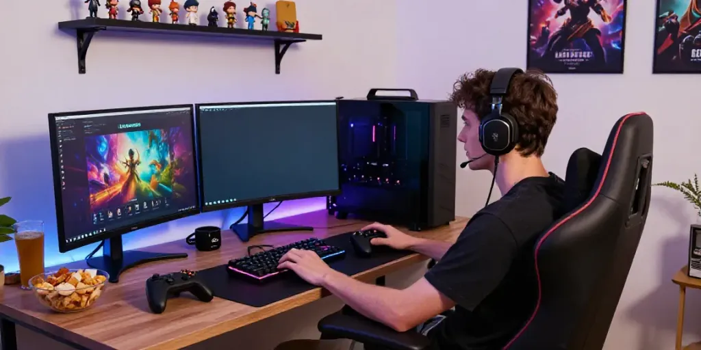 Playing loket88 on a vibrant gaming setup with immersive atmosphere.