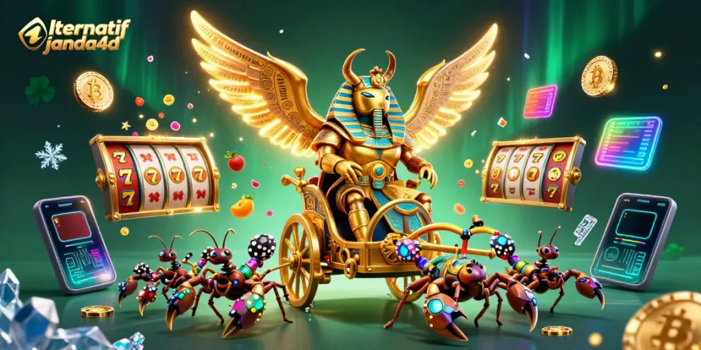 Gambarkan momen menarik bermain alternatif janda4d dengan jackpot beruntun, mesin slot, dan simbol keberuntungan mengelilingi karakter menarik kami.
