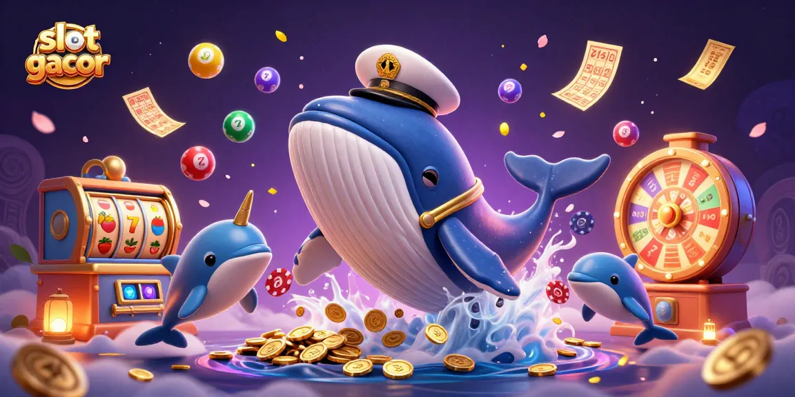 Experience the thrill of slot gacor with playful dolphins, a whale captaining a sea of coins, and dynamic game elements.