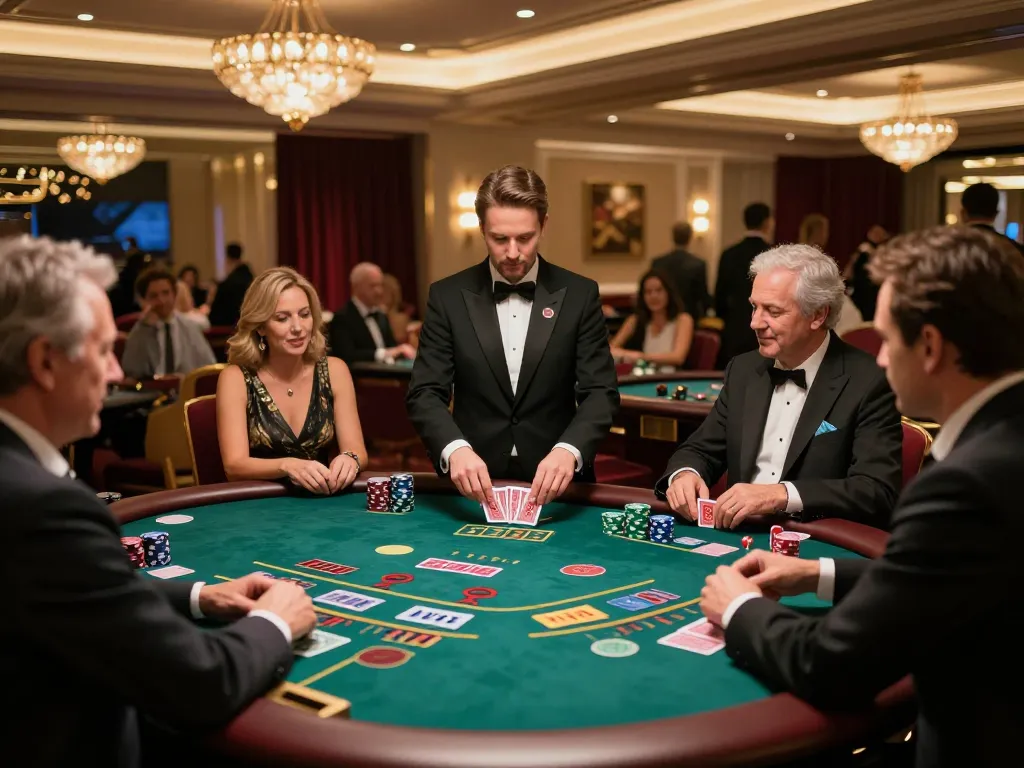 Experience the excitement of Live Casino gaming with players engaged at baccarat tables amidst an elegant atmosphere