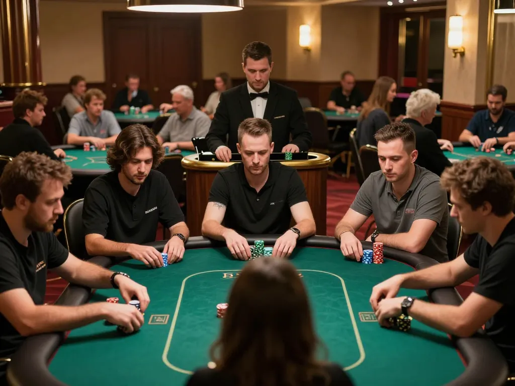 Players strategizing at tables while using MM99 COM for swift online gaming.