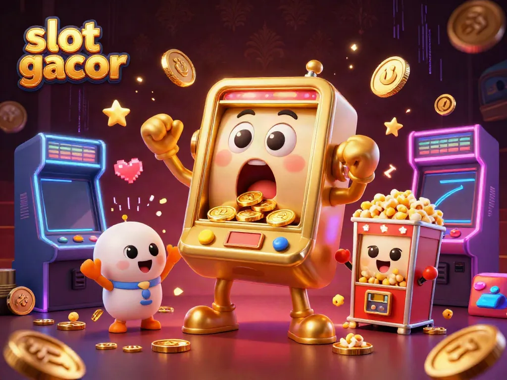 Slot gacor mempersembahkan mesin slot energik yang merayakan jackpot dengan koin berhamburan.