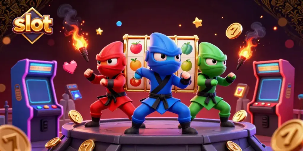 Engage in slot gameplay with vibrant chameleon ninjas and dynamic gaming elements.