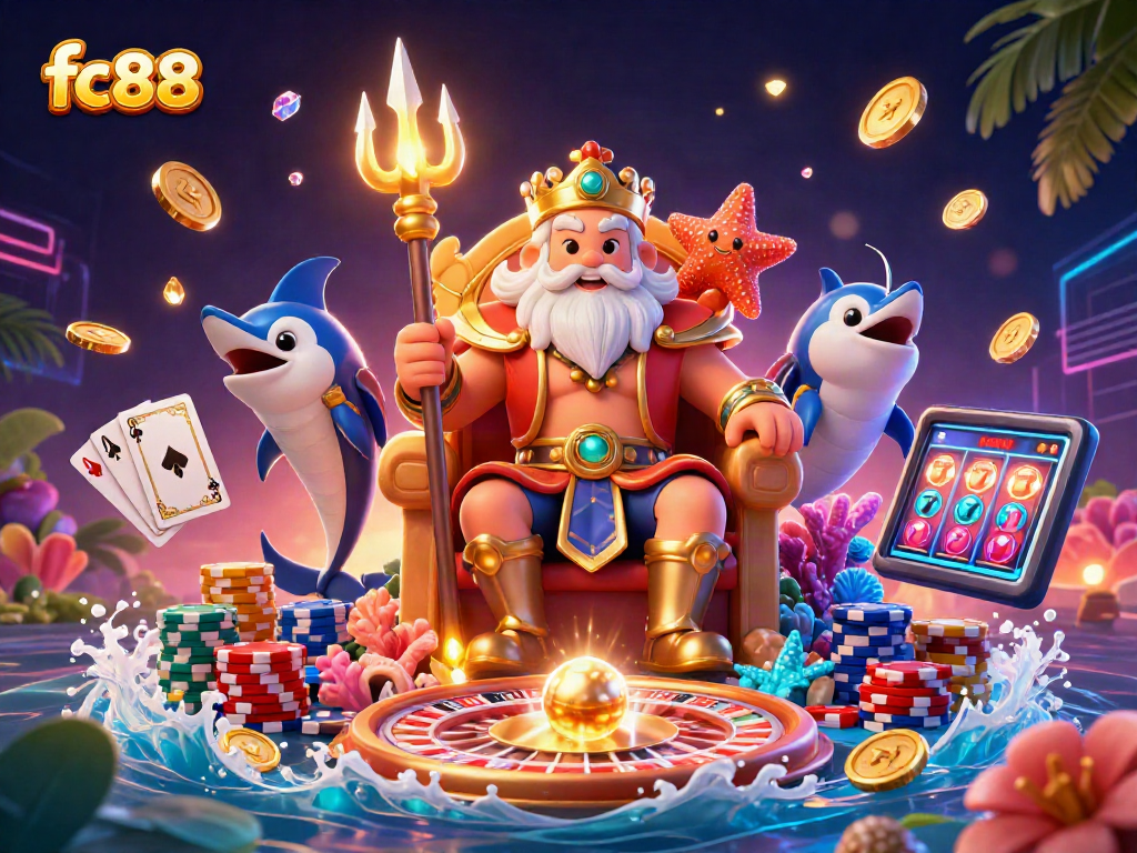 Chơi slot và tìm kiếm chiến thắng tại fc88 với hình ảnh vua biển Neptune.