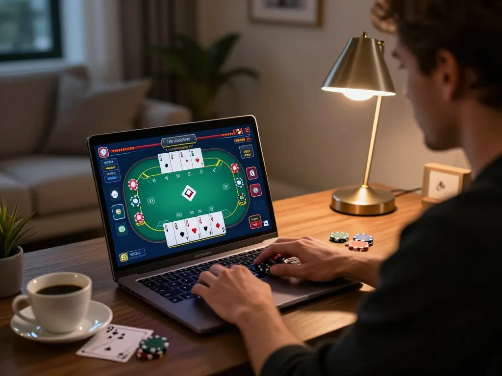 Engaging in a poker game on 789F with a high-stakes setup, showcasing a cozy atmosphere.