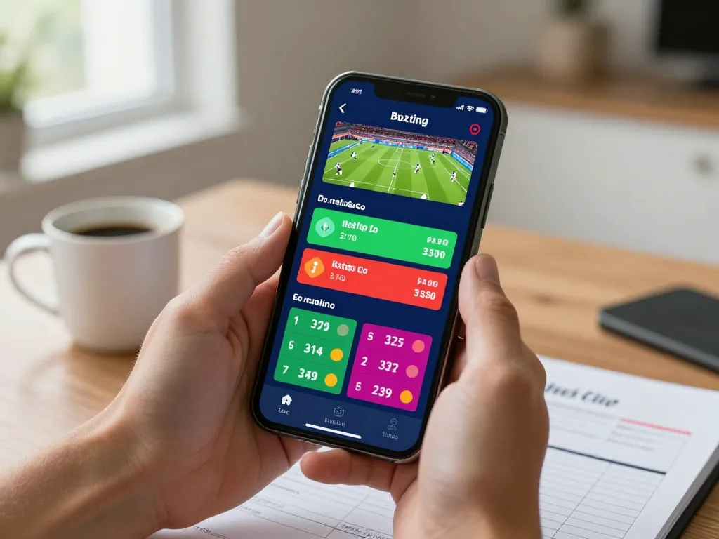 Engaging in soi kèo nhà cái while betting live on a major football match using a smartphone.