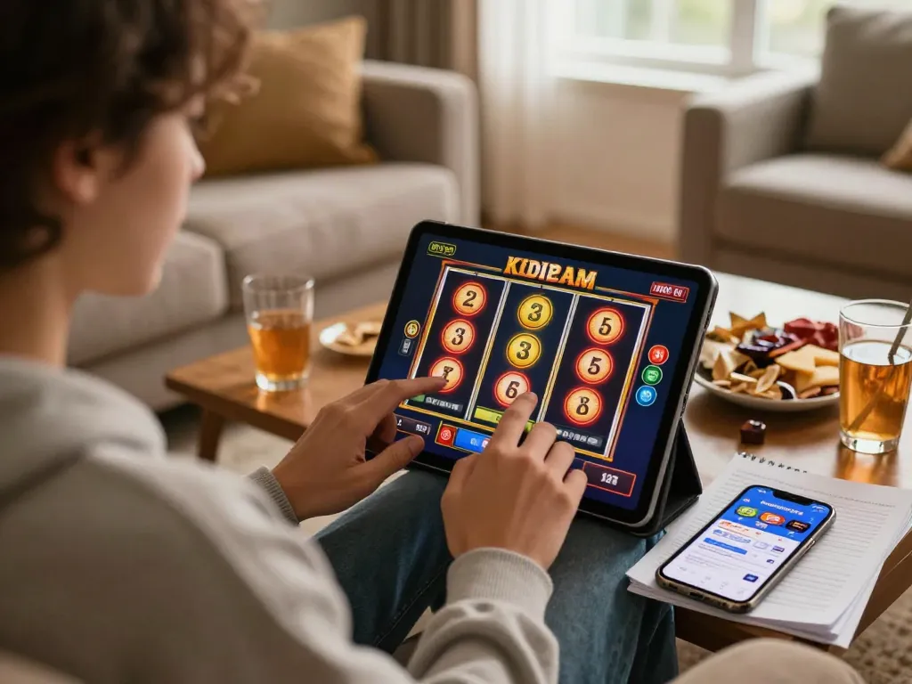 Permainan yang menarik pada permainan slot aman788 di lingkungan rumah yang nyaman dengan tablet dan camilan