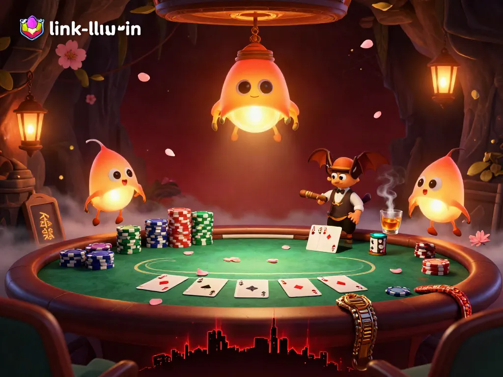 Engage with exciting poker gameplay at link-llwin, featuring glowworms lighting up a cave casino atmosphere.