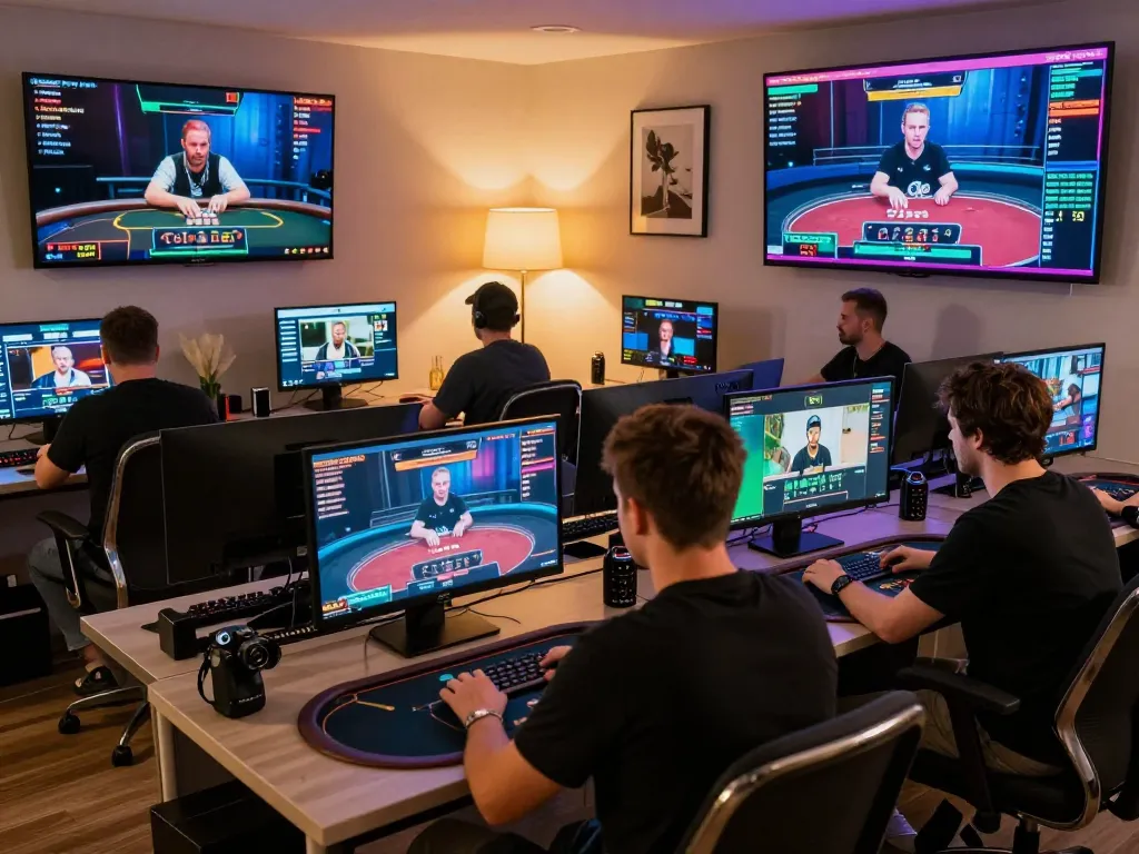 Engaging online gambling scene at ulat123 with players immersed in virtual poker gameplay.