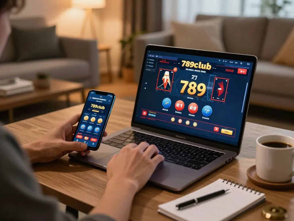 Engaging online casino gameplay on 789club app showcasing responsible gambling in a cozy home.